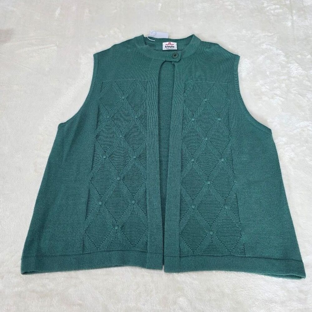 Bleyle Sleeveless Cardigan Sweater Vest Button Neck Geometric Print Green Size M